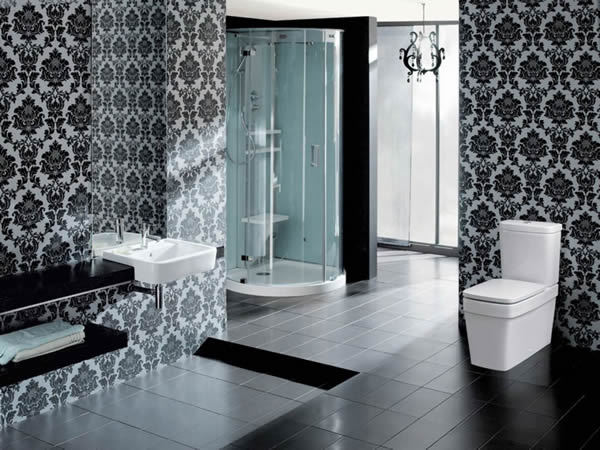 Темные обои в ванной