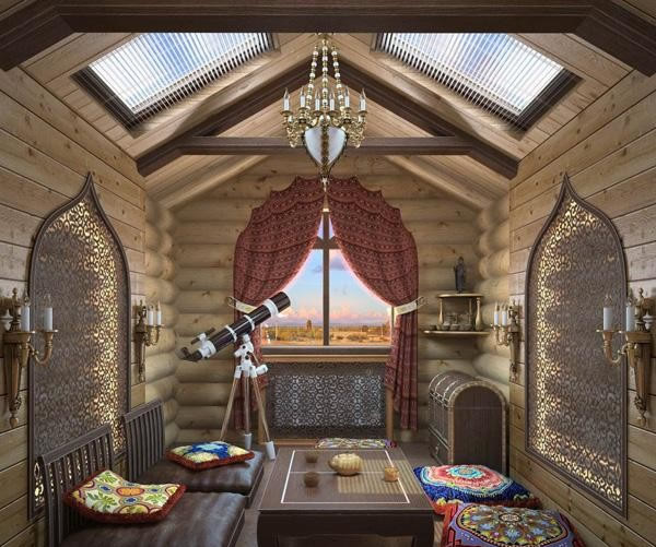 Дизайнерская отделка мансарды вагонкой