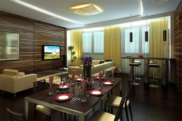 Древесные панели в дизайне гостиной