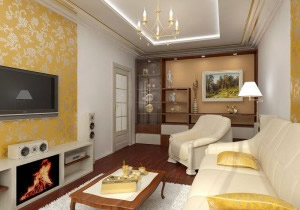 Электрокамин в интерьере гостиной