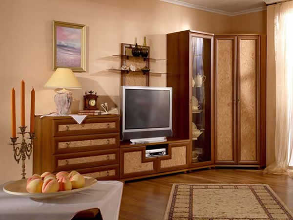 Интерьер гостиной с угловым шкафом