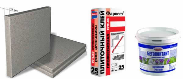 Керамогранитная плитка, клей и грунтовка