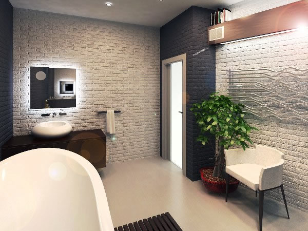 Кирпичный дизайн в ванной комнате