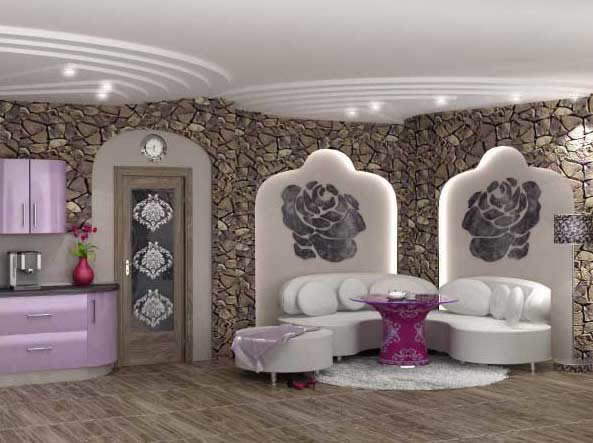 Комбинация камня и гипсокартона внутри помещения