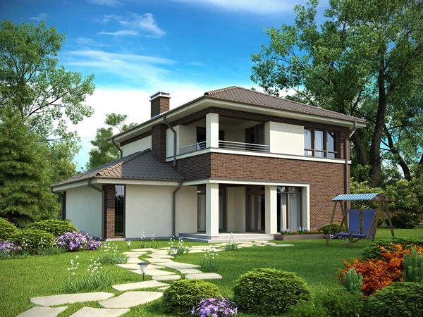 Сочетание штукатурки с фасадными панелями