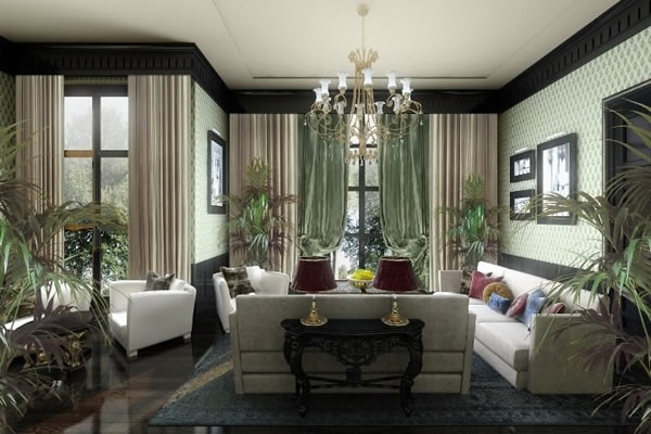 Обои в интерьере загородного дома