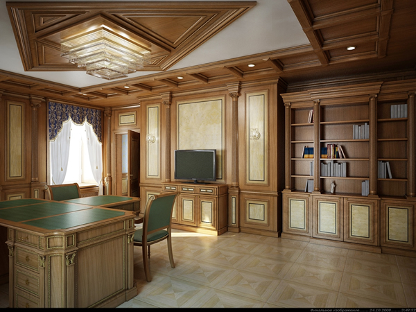 Отделка деревом кабинета