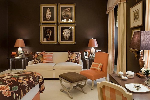 Гостиная в шоколадно-апельсиновых оттенках