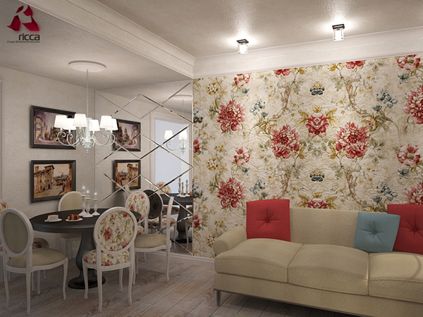 Отделка стены тканью