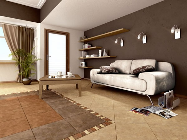 Панно в виде ковра на полу гостиной