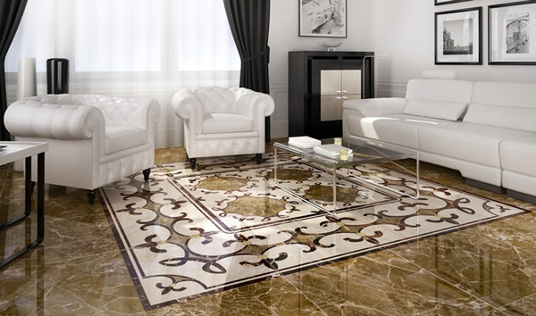 Панно в виде ковра на полу из керамогранита