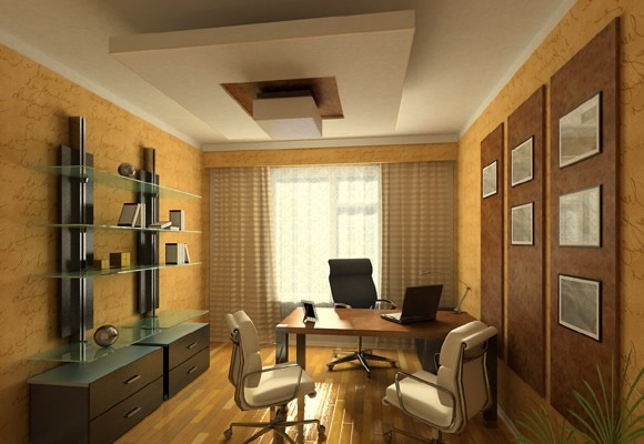 Подвесной трёхуровневый потолок в кабинете