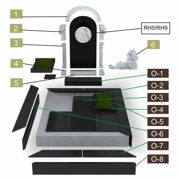 Пример облицовки могилы белым мрамором и черным гранитом