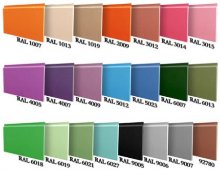 Цвет кассет может быть любым из таблицы RAL