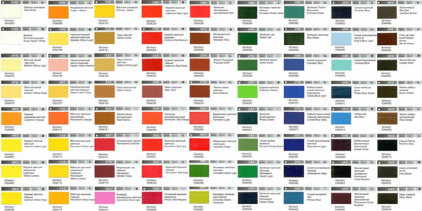 Цветовая гамма масляных красок