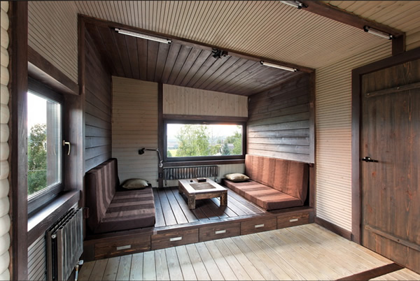 Зонирование помещения, отделанного доской